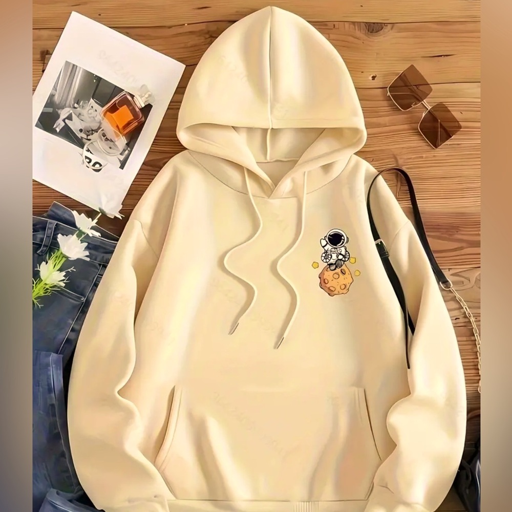 NEW Women’s Hoodie, Large, color-Tan, soft, stretchy, comfy, drawstring hood